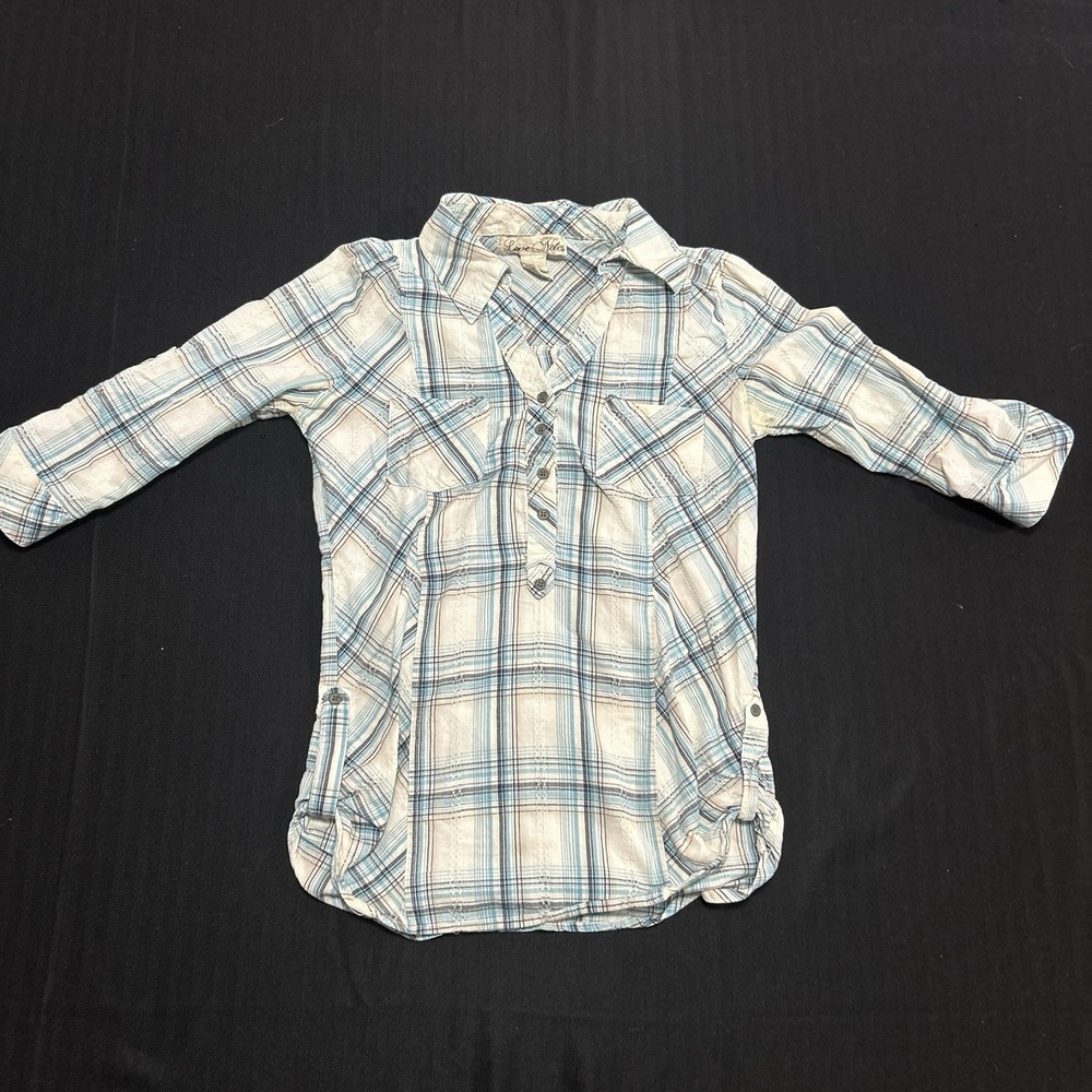 Love Notes Y2K Half Button Up Plaid Shirt Womens Small 2000s Vintage